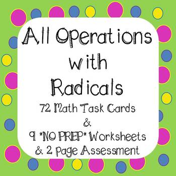 Preview of Radicals Add Subtract Multiply Divide Task Cards & Worksheets Google Classroom