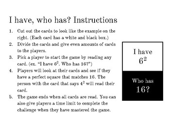 Preview of Radicals: I have, who has? Review Game