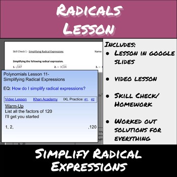 Preview of Radicals-Lesson 1-Simplify Radical Expressions
