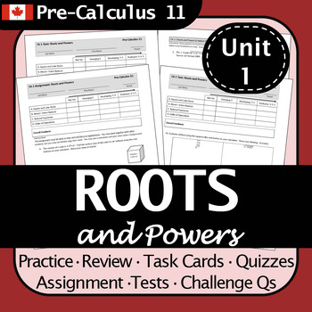Preview of Radicals, Roots, and Powers Unit Assessment Standards-Based Pre-Calculus 11