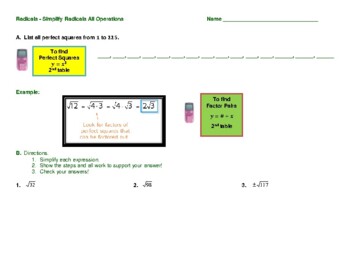 Preview of Radicals: Simplify Radicals, Add, Subtract, Multiply - Worksheet