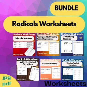 Preview of Radicals Worksheets BUNDLE - Radicals Worksheets for Practice