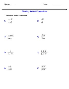 Radicals Worksheets - Dividing Radical Expressions Worksheets by MATH LAMSA