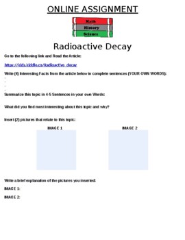 Preview of Radioactive Decay  Online Assignment