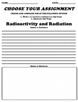 Preview of Radioactivity and Radiation UDL Choice Board Worksheet