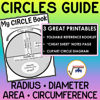 Preview of Radius, Diameter, Area, & Circumference of Circles Foldable Booklet + Clipart
