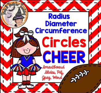 Preview of FREE Circles Radius Diameter Circumference CHEER Activity Smartboard Pdf Word