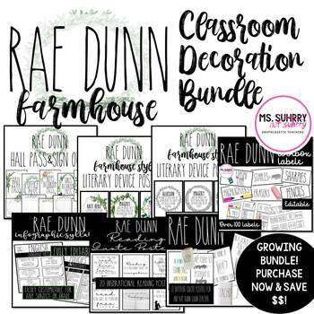 Preview of Rae Dunn Farmhouse Style Classroom Decor & Syllabus GROWING BUNDLE