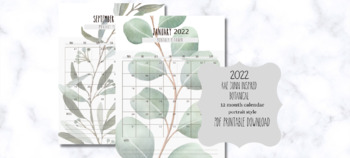 Preview of Rae Dunn botanical inspired 2022 calendar, 12 month, lined, simple, printable