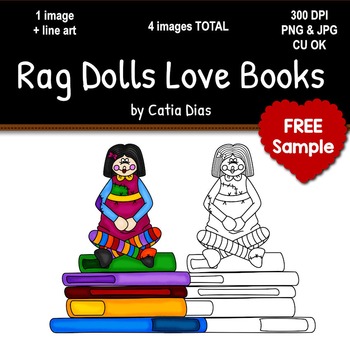 Preview of Rag Dolls Love Books Clip Art FREE SAMPLE