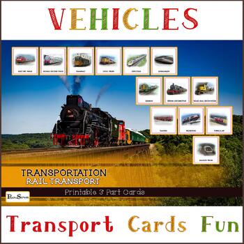 Preview of Rail Transport, Railway vehicles, Transportation, Montessori 3-Part Cards