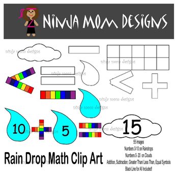 Preview of Rain Drop Math Clip Art- 55 Images- Black Line Included