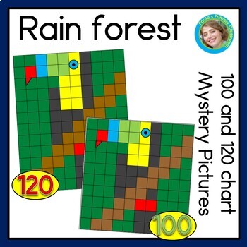 Preview of Rainforest Animals 100s Chart Mystery Pictures & 120 Charts Blank and Numbered