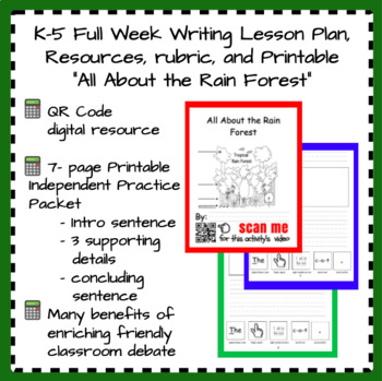 Preview of K-5 Writing Rain Forest 5-Day Lesson Plan w/ Video + Independent Practice