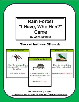 Preview of Rain Forest  "I Have, Who Has?" Game