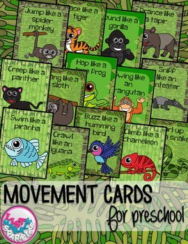 Preview of Rain Forest Jungle Animals Movement Cards for Brain Break Transition Activity