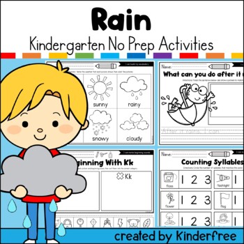 Preview of Rain Kindergarten Wonders No Prep Printable Activities