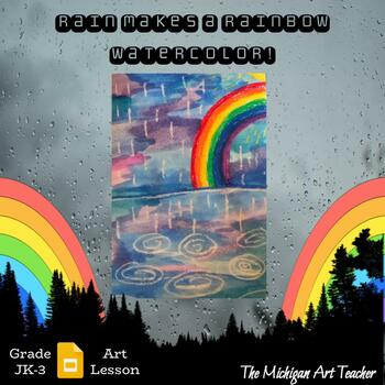 Preview of Rain Makes Rainbows Watercolor Project - Elementary Art Lesson - Rainbow Art