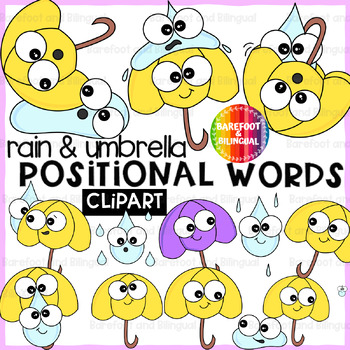 Preview of Rain Positional Words Clipart - Prepositions Spring Clipart - Spatial Concepts
