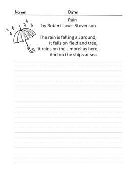 Rain by Robert Louis Stevenson COPYWORK by Christy Strain | TPT