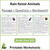 Rain forest Animals Reading Comprehension Bundle