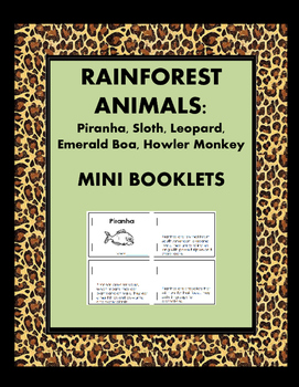 RainForest Animals Minibooks:Piranha, Sloth, Leopard, Emerald Boa ...