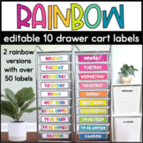 Rainbow 10 Drawer Rolling Cart Labels | Editable Rainbow Labels