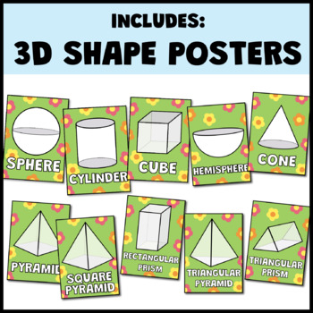 Rainbow 2D and 3D Shapes Posters - Green Groovy Garden Theme Classroom