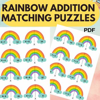 Preview of Rainbow Addition Matching Puzzles -Addition from 1 to 20 - 9 pages