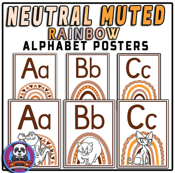 Preview of Rainbow Alphabet Posters -  alphabet posters boho - boho neutral classroom decor