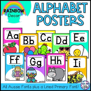 Rainbow Alphabet Posters with Pictures | Australian Fonts | Bright ...