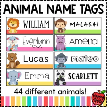 Rainbow Animal Name Tags - Editable Classroom Labels by Happy Apple  Resources