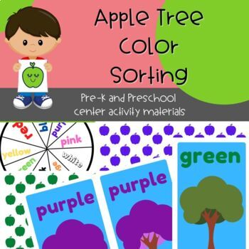 Preview of Preschool Pre-K Math Center Activity Color Recognition Sorting - Apple Theme