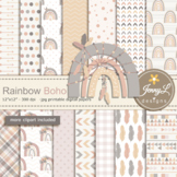 Rainbow BOHO Digital Papers and Feathers Clipart