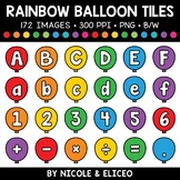 Rainbow Balloon Letter and Number Tiles Clipart