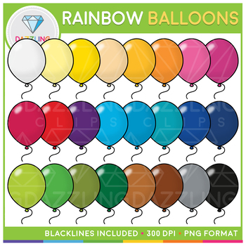 Rainbow Balloons Clip Art by Dazzling Clips | TPT