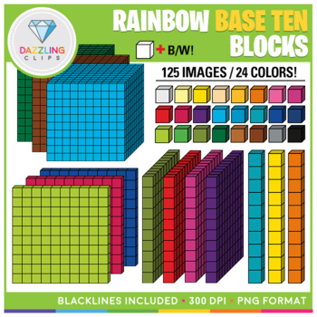Preview of Rainbow Base Ten Blocks Clipart