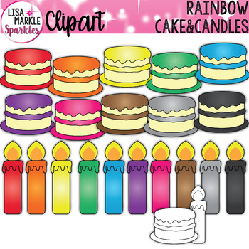 Birthday Cake And Candles Clipart Rainbow Tpt