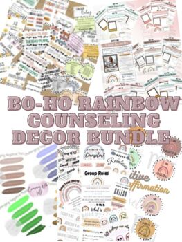 Preview of Rainbow Bo-Ho Office Decor BUNDLE (Meet the Counselor & Positive Affirmations)