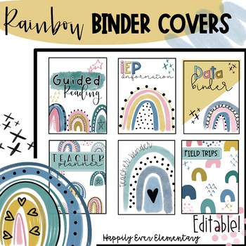 Preview of Rainbow Boho Editable Binder Covers