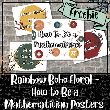Preview of Rainbow Boho Floral - How to Be a Mathematician | Classroom Wall Decor | Freebie