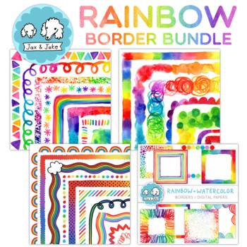 Preview of Rainbow Clipart Border BUNDLE, Colorful Watercolor Clip Art Frames PNG