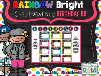 Preview of Rainbow Bright Chalkboard Kids Birthday Bulletin Board