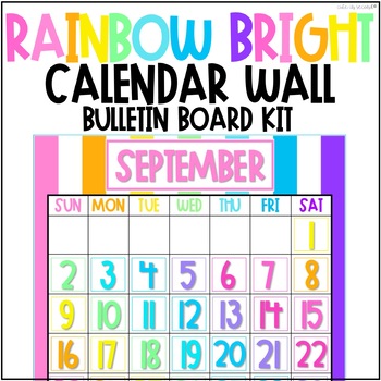 Preview of Rainbow Bright Colorful Classroom Calendar Bulletin Board Kit
