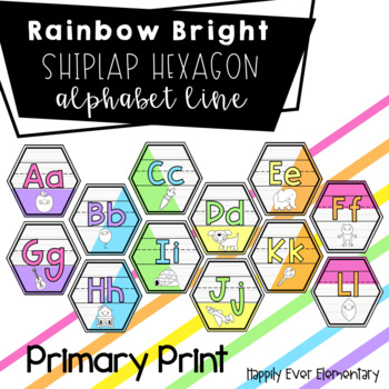 Preview of Rainbow Bright Hexagon Shiplap Alphabet Line | Primary Print