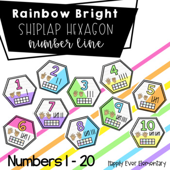 Preview of Rainbow Bright Shiplap Hexagon Number Line | Classroom Decor