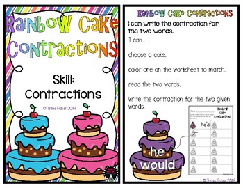 Preview of Rainbow Cake Contractions Fast Finisher Phonics Long Vowel Center