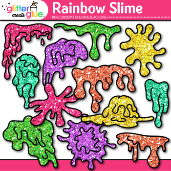 Preview of Rainbow Cartoon Slime Clipart: Gooey Goo Dripping Blog Splashes Clip Art PNG