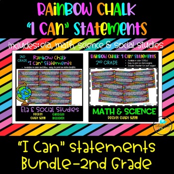 Preview of Rainbow Chalk "I Can" Statements Bundle- 2nd Grade-ELA, Math, Science & S.S.