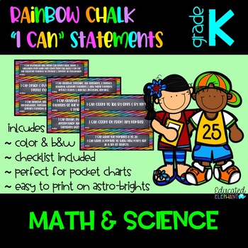 Preview of Rainbow Chalk "I Can" Statements & Checklist-Math&Science-Kindergarten